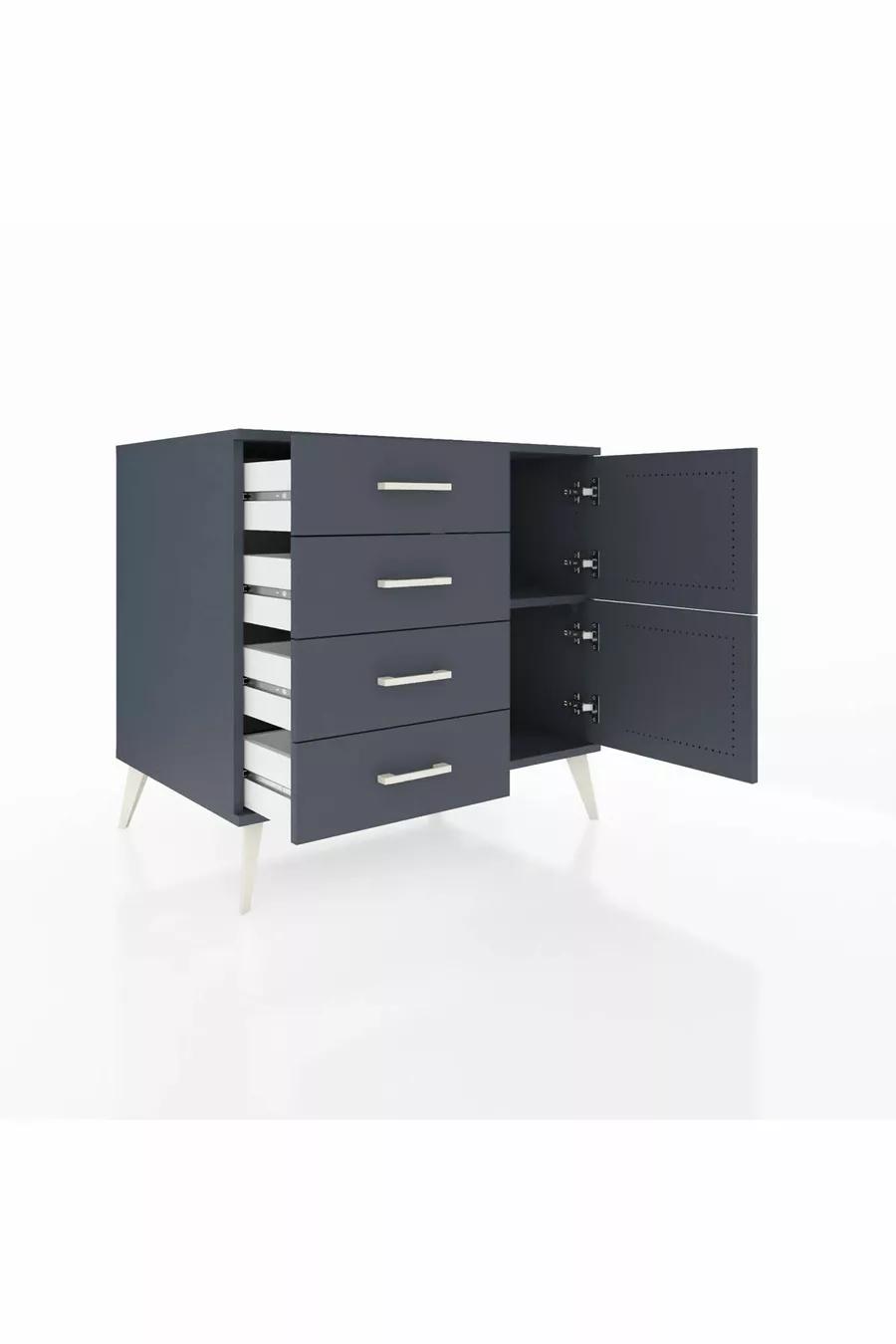 Commode Kronos avec une étagère, 4 tiroirs et 2 portes, Anthracite-Anthracite
