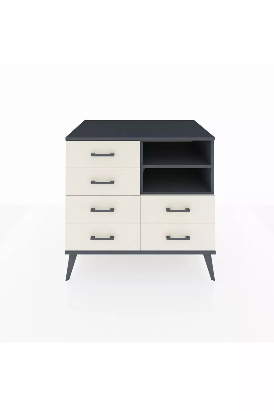 Commode Kronos 2 étagères 6 tiroirs Anthracite-Anthracite/Pierre de Lune