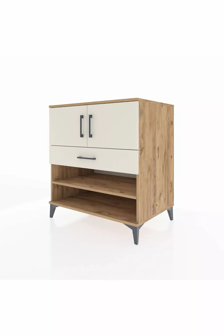 Commode Kronos 3 étagères 1 tiroir 2 portes Pin-Gris