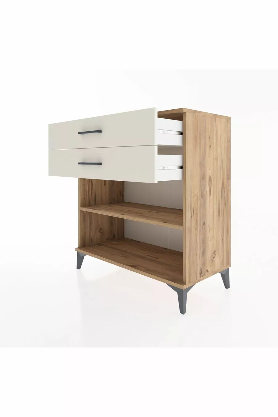 Commode Hyperion à un seul étagère et 2 tiroirs en pin-onyx