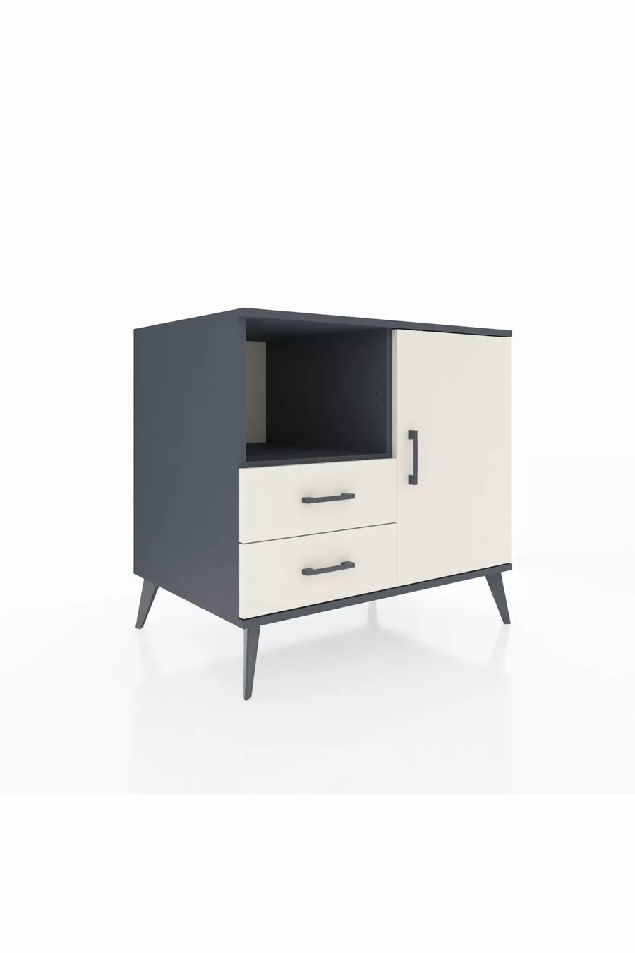 Commode Kronos avec 2 étagères, 2 tiroirs et 1 porte, Anthracite-Pierre de lune