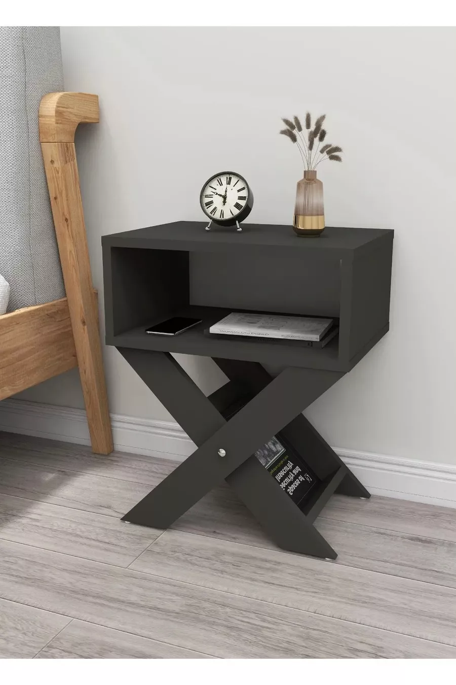 Тумбочка с газетницей на ножках Home Enda X, кофейный столик, антрацит