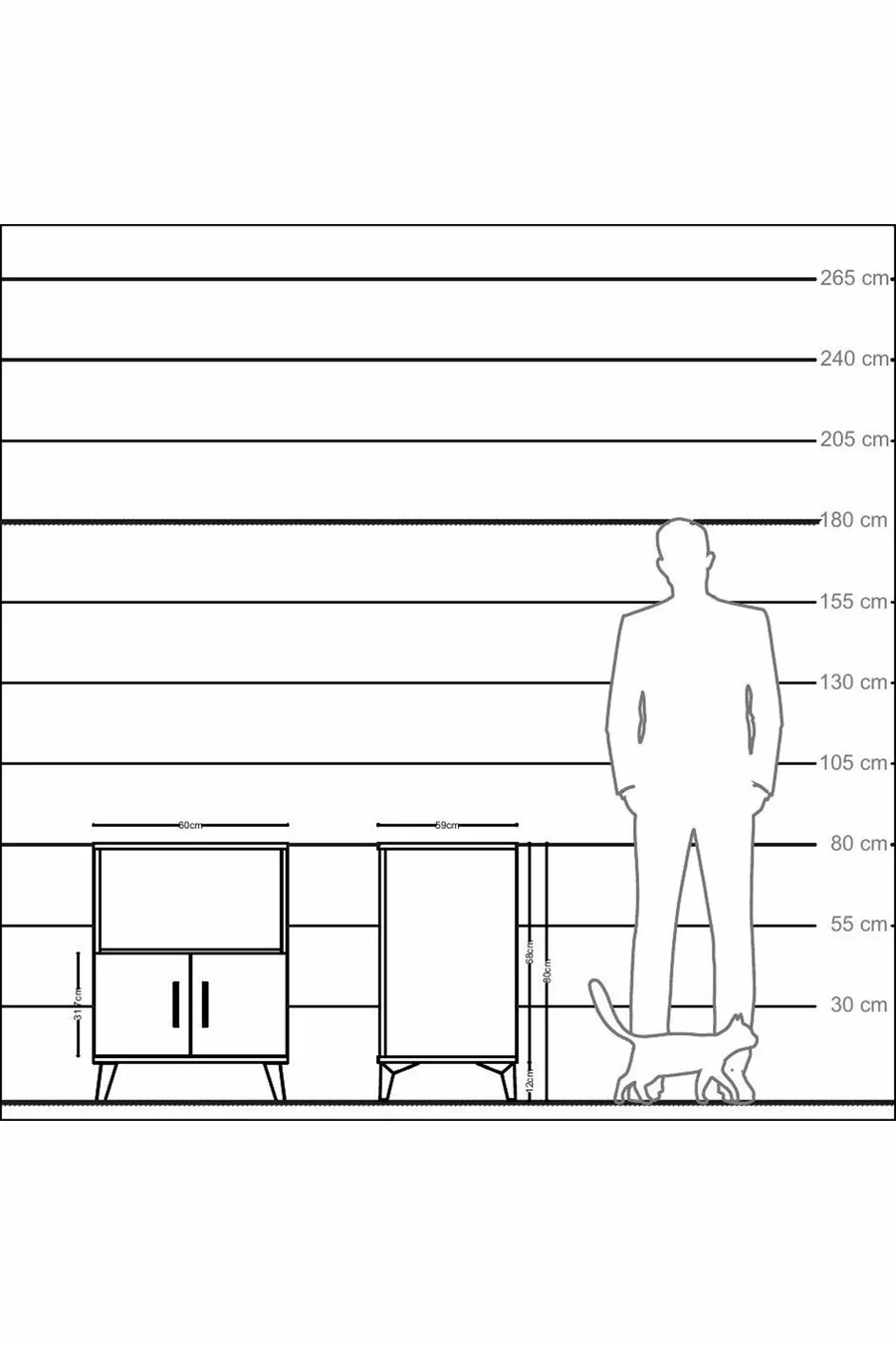 Chevet Kronos à 2 étagères et 2 portes, anthracite-pin