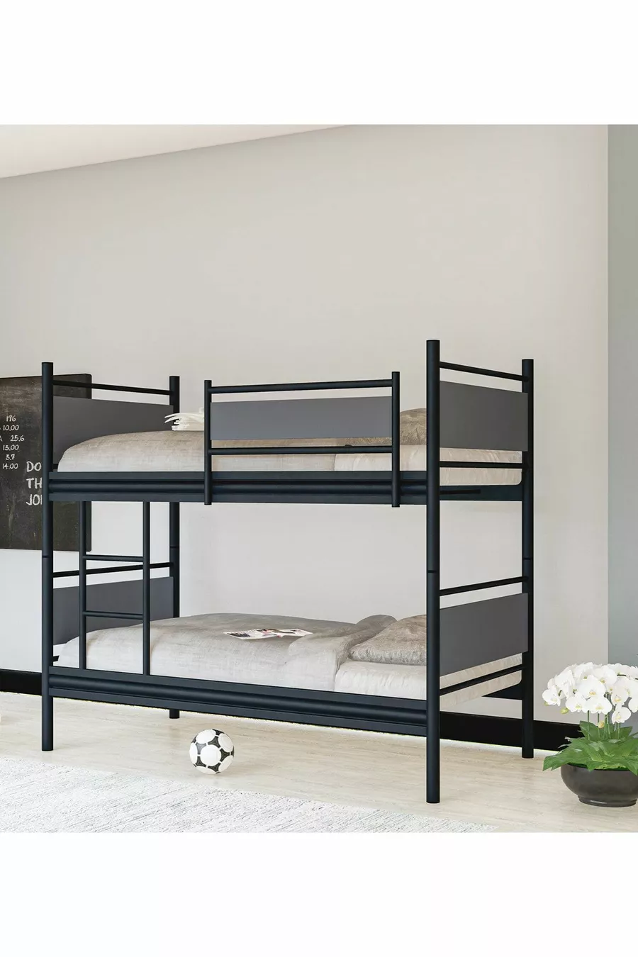 Gm Star Lits superposés Bois et Métal Noir-anthracite Gris