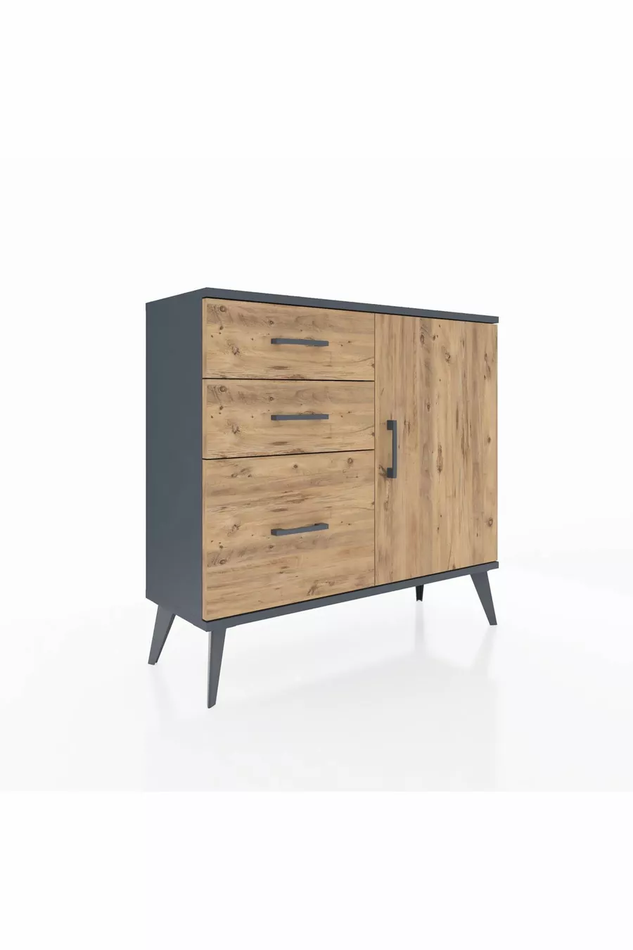 Commode Arges avec une seule étagère, 3 tiroirs et une porte, Anthracite-Pin