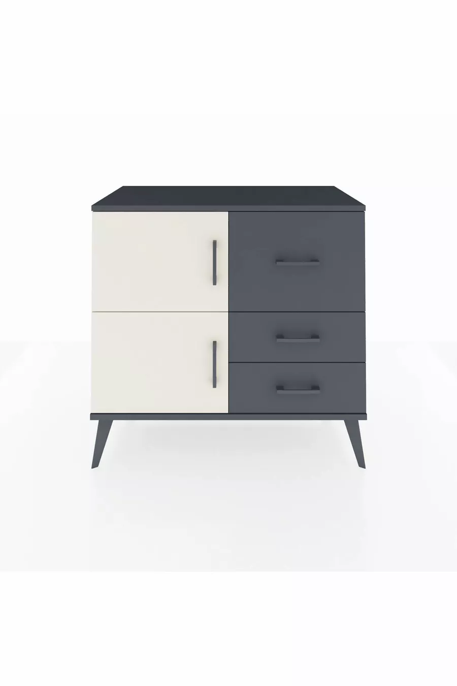 Commode Hyperion à une étagère, 3 tiroirs, 2 portes, Anthracite-Pierre de Lune/Anthracite