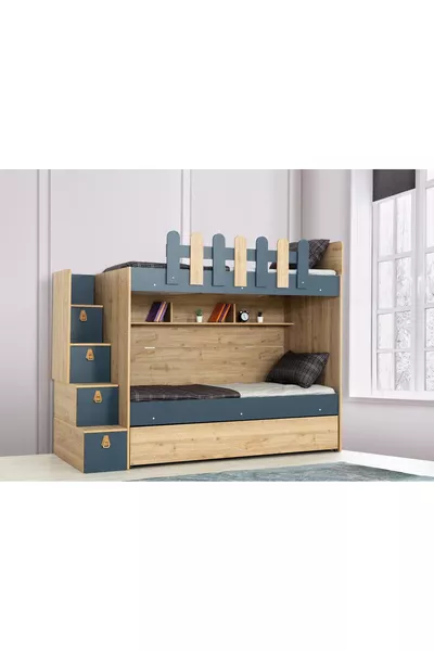 EVİMŞAH IRMAK 3-PIECE * WITH HANDLE WALNUT / LIGHT GRAY BUNK BED