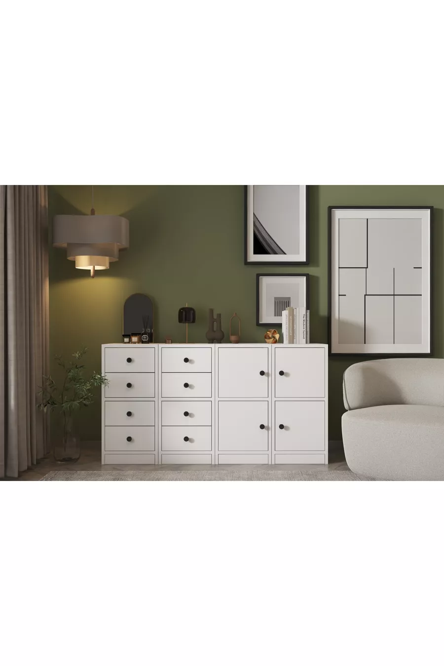 Commode avec placard et tiroirs blanche Cm -ç