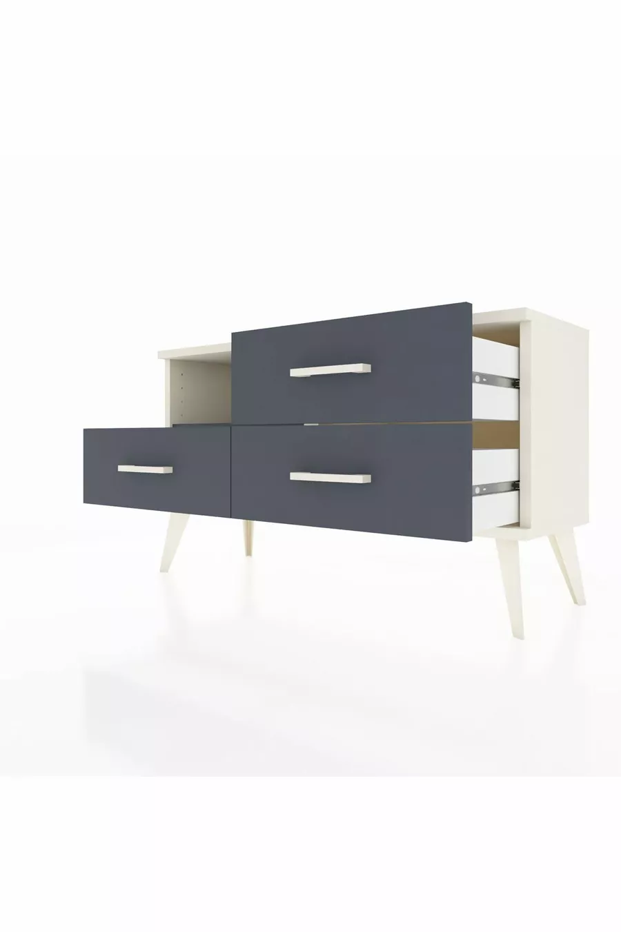 Commode Arges à une étagère et trois tiroirs, Pierre de lune-Anthracite