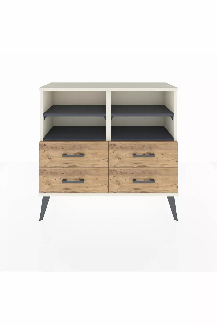 Commode Arges 4 étagères 4 tiroirs Pierre de lune-Anthracite/Sapin