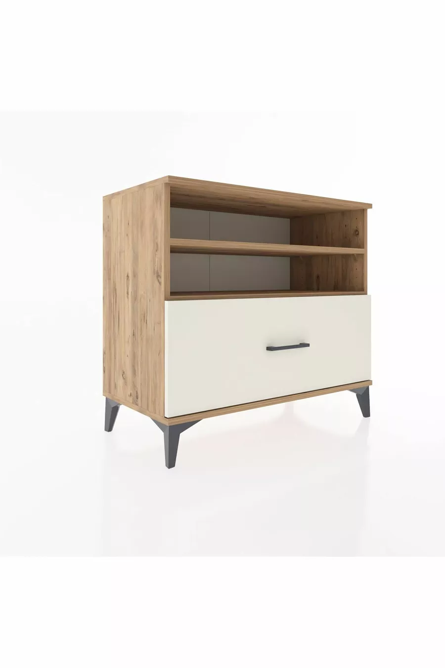 Commode Hyperion 2 étagères avec 1 tiroir en pin-pierre d'onyx