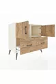 Commode Hyperion avec 2 étagères, 2 tiroirs et 2 portes, Pierre de Lune-Pin
