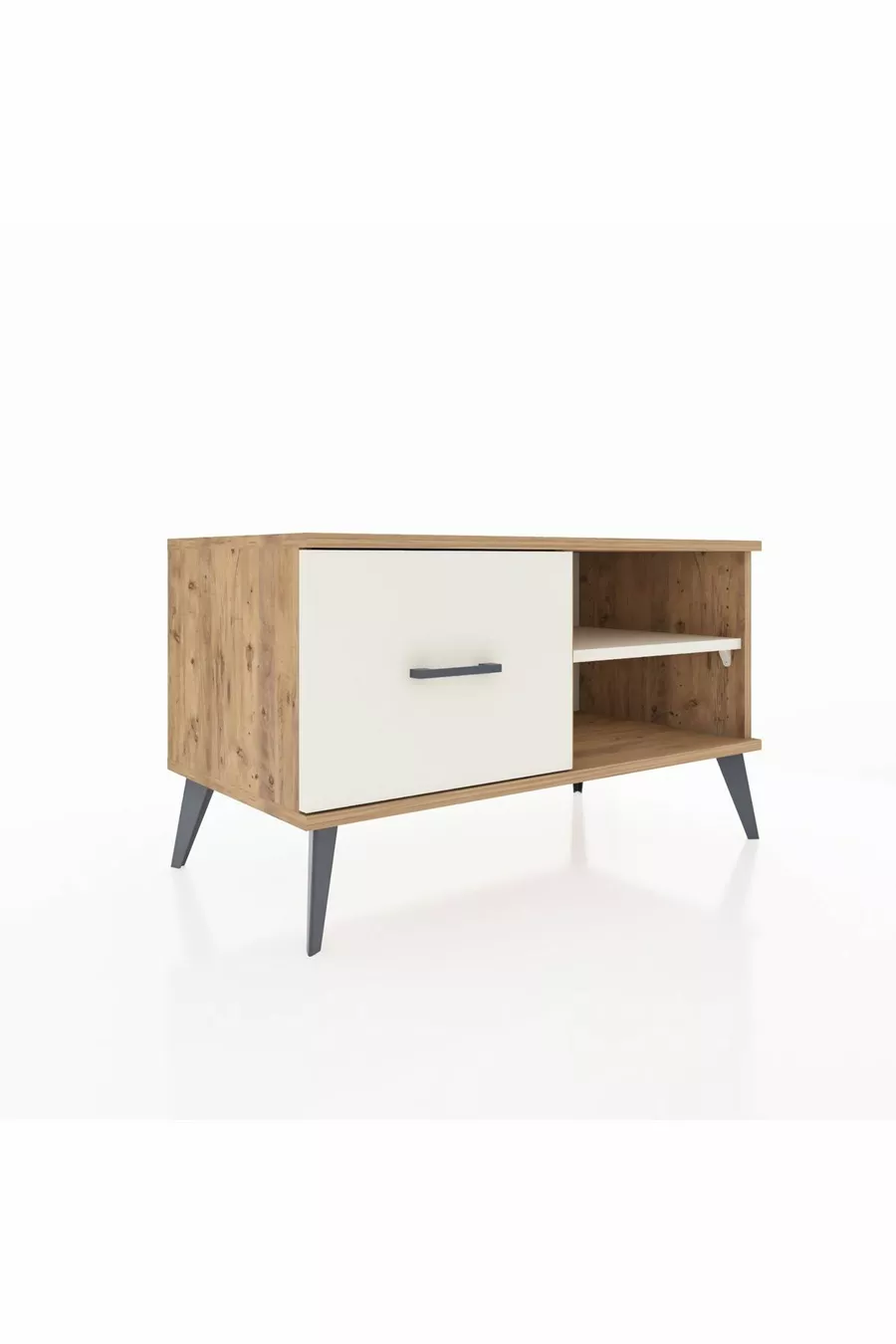 Commode Hyperion à une étagère et un tiroir, pin et marbre d'onyx
