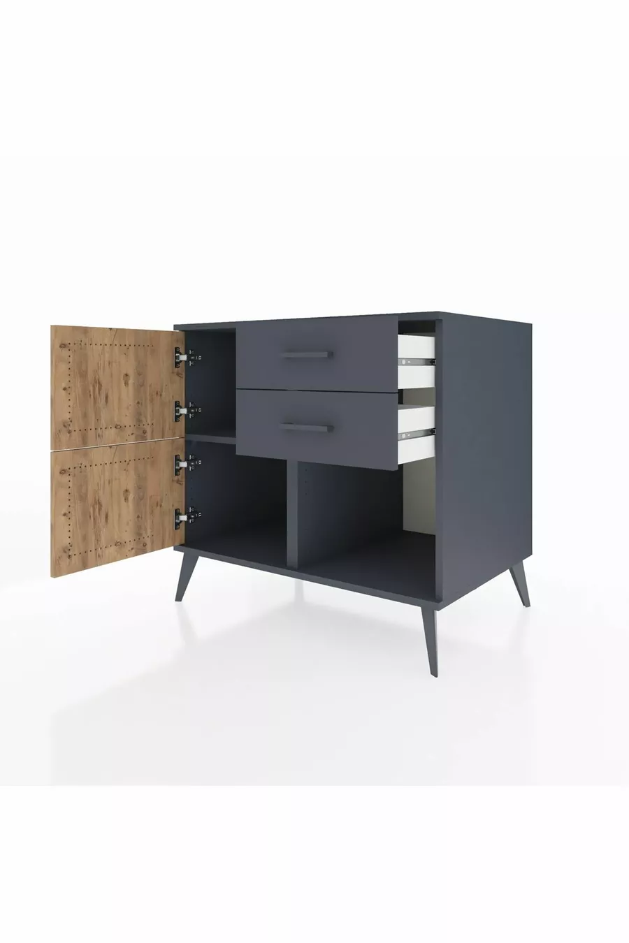 Kronos Kast Enkel Plank 2 Lade 2 Deuren Antraciet-dennen/Antraciet