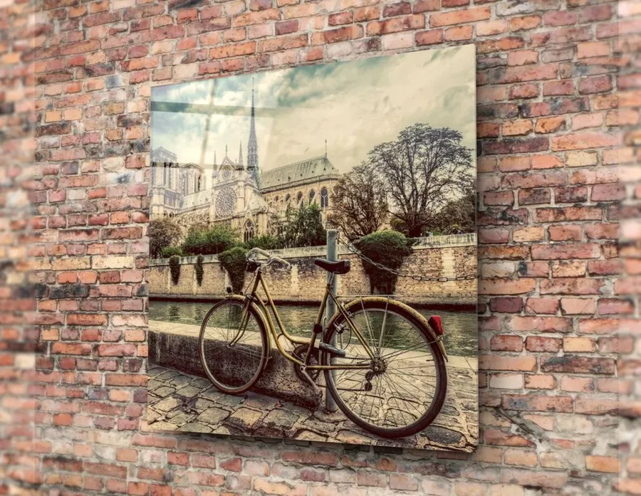 Peinture sur Verre de Vélo et de Ville