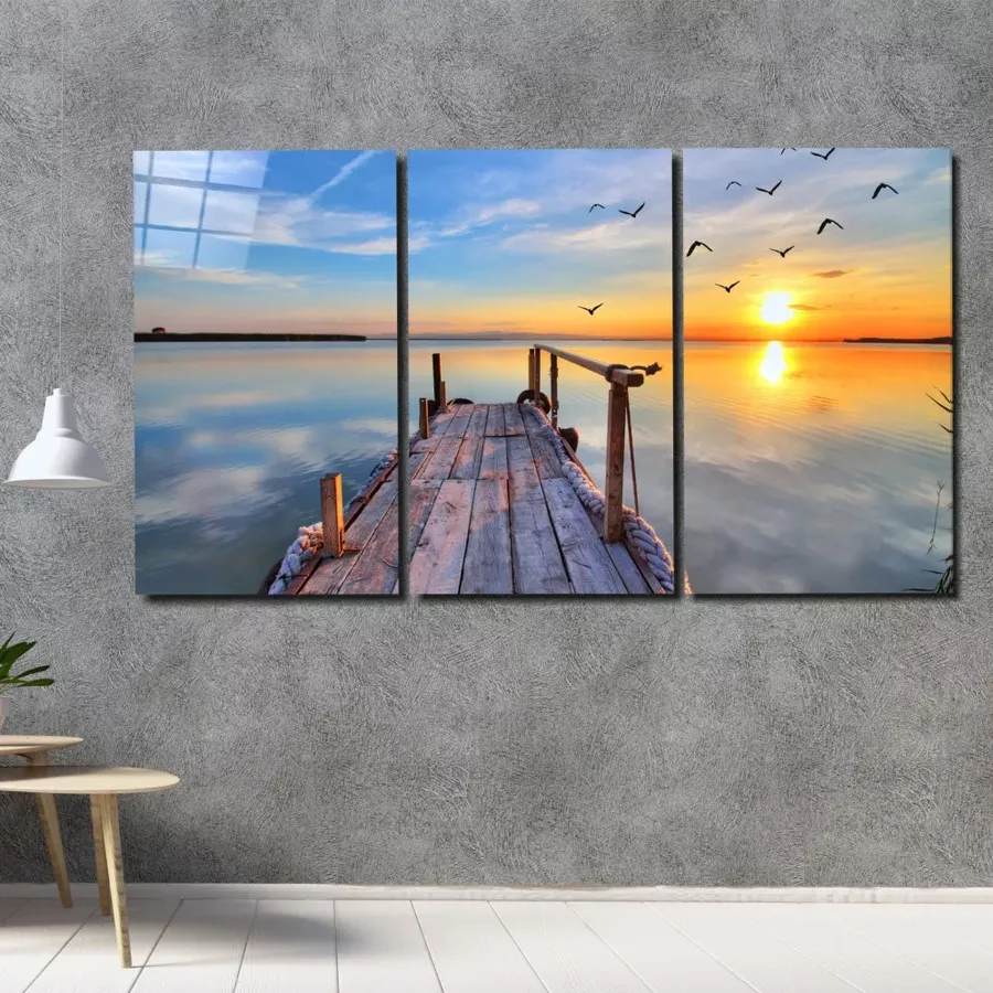 Coucher de soleil sur la plage Mega Peinture sur verre