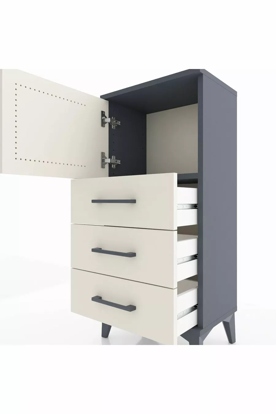 Arges Commode Single Shelf with 3 Drawers and 1 Door Anthracite-Crystal Grey