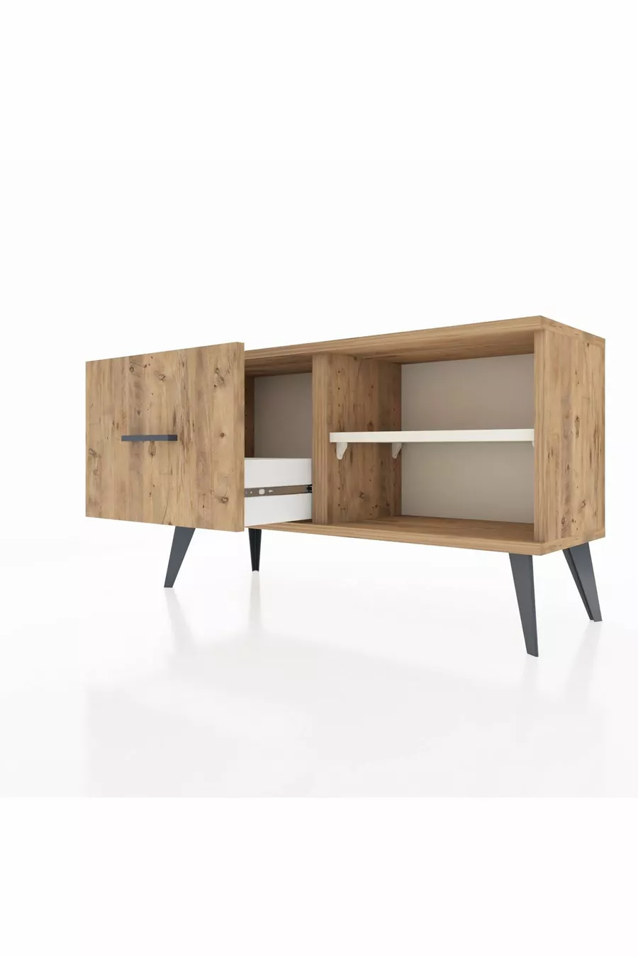 Commode Arges avec une étagère et un tiroir en pin-onyx/pin