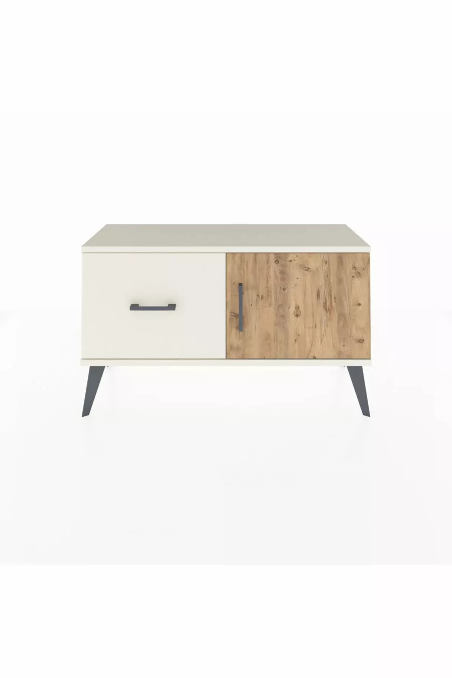 Commode Arges avec une étagère, un tiroir et une porte, coloris Pierre de Lune-Pin/Pierre de Lune