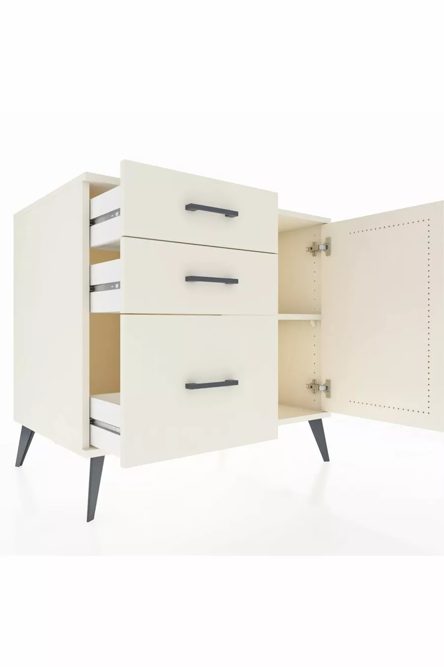 Kronos Dresser with Single Shelf, 3 Drawers, Single Door Moonstone-Moonstone