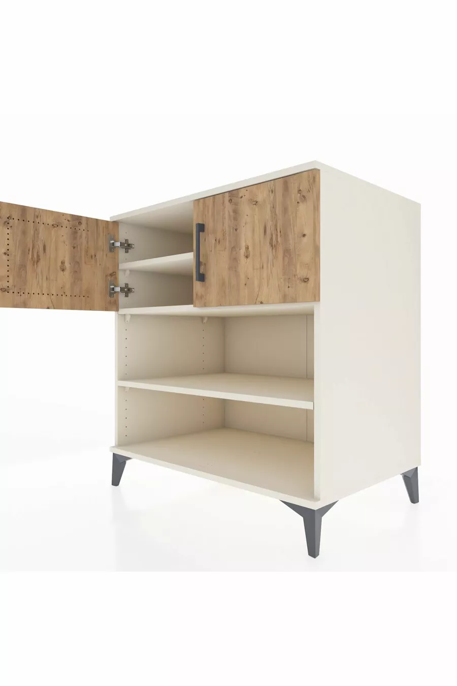 Commode Kronos 3 étagères 2 portes Pierre de Lune-Épicéa