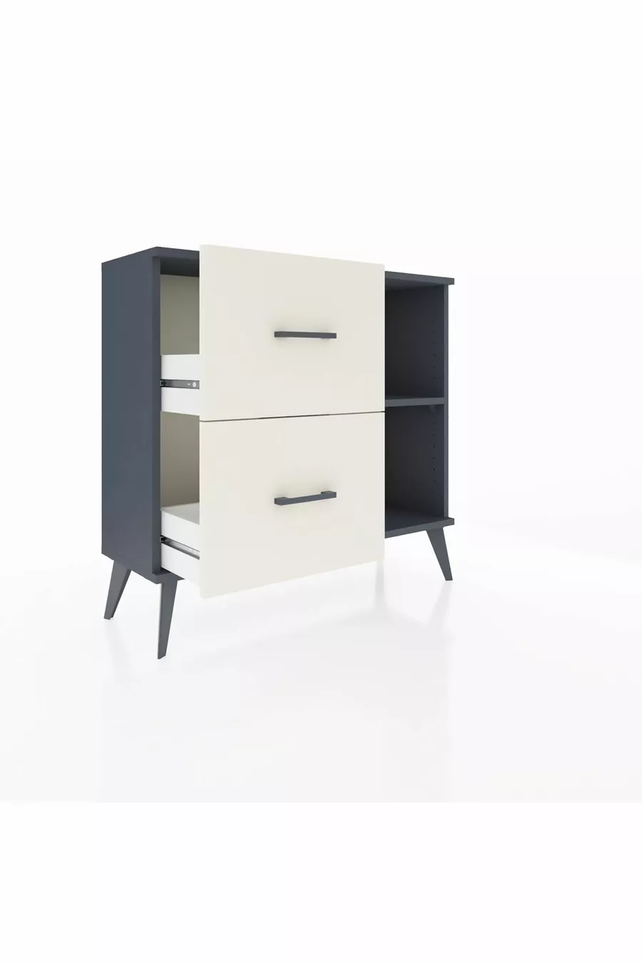 Commode Arges à une étagère et 2 tiroirs Anthracite-Anthracite/Gris pierre