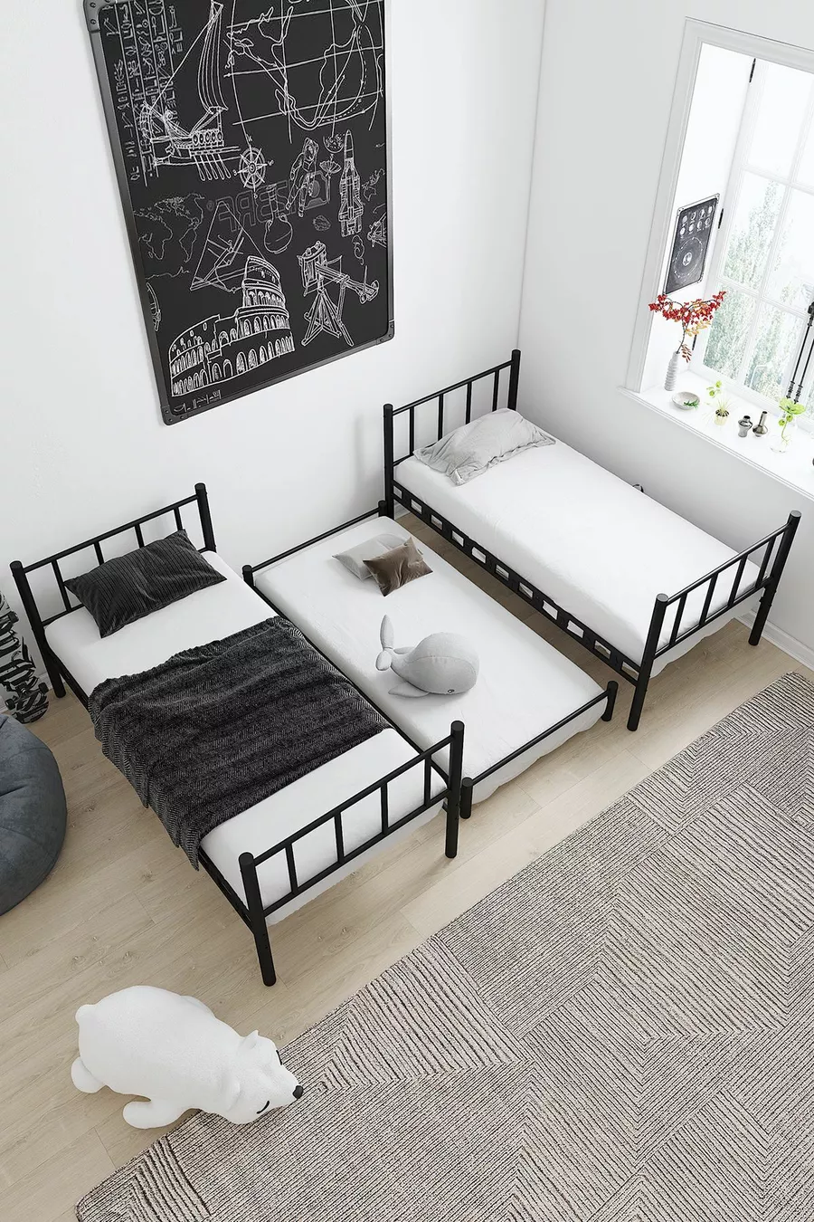 Zambak Yavrulu Kinderkamer Stalen Stapelbed en Bedframe Zwart