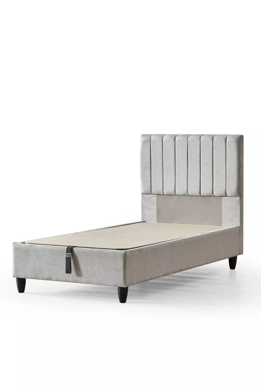 Manolya-Serie Einzelbett mit Bettkasten und Kopfteil + Komplettes Orthopädisches Paket Federkernmatratzen-Set 3-teilig