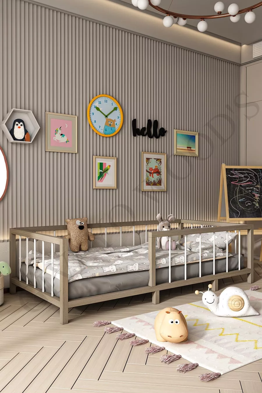 Детская кроватка Thorin Bebek для детей в стиле Монтессори, деревянный вид MDF