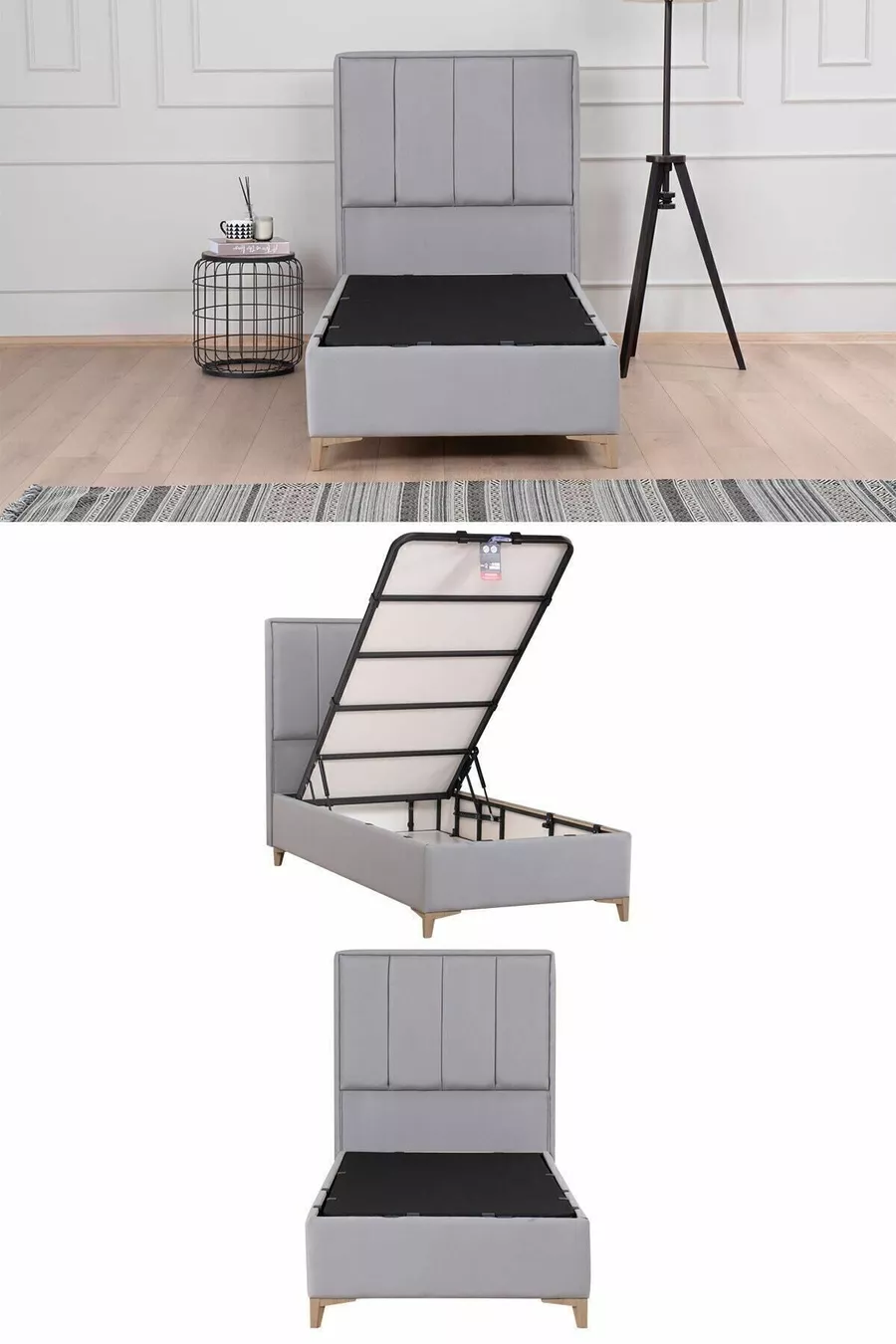Gold Therapy Storage Base and Headboard Set Gray (BED NOT INCLUDED)