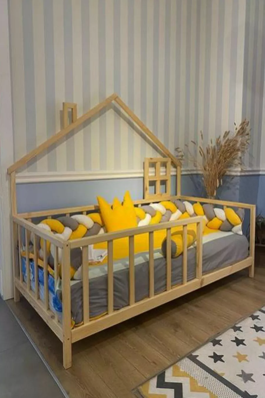 – Lit Montessori Unisexe pour Bébé et Enfant en Bois Naturel