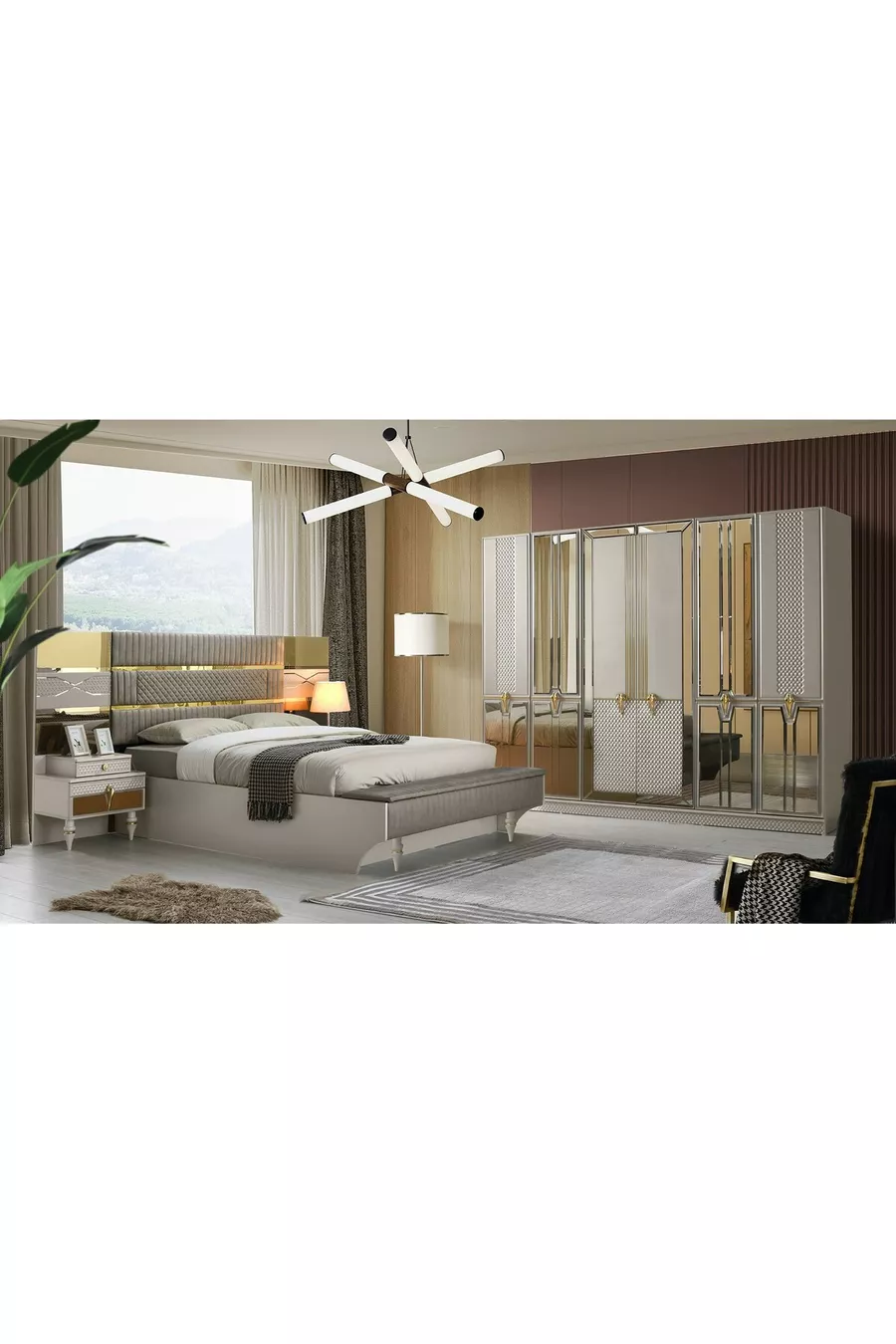 Chambre à coucher Marsilya en MDF avec sommier et banc