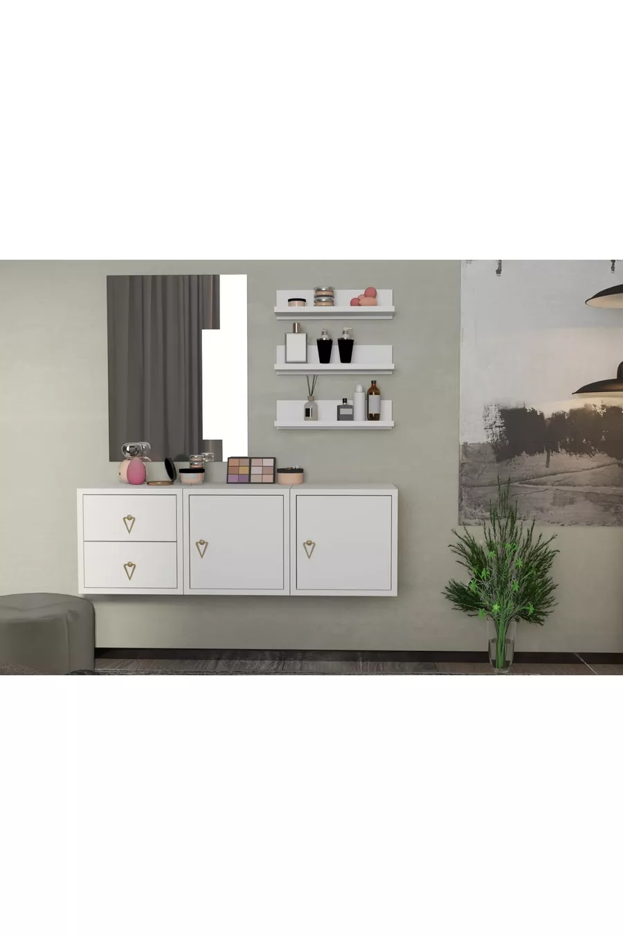 Ensemble de chambre à coucher modulable avec mur, chambre à coucher et dressing, blanc