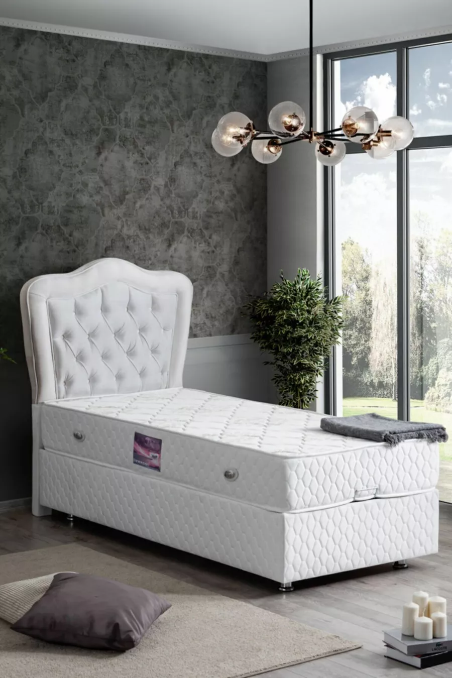 Ensemble de lit orthopédique deluxe avec tête de lit Camelli New Baza, blanc