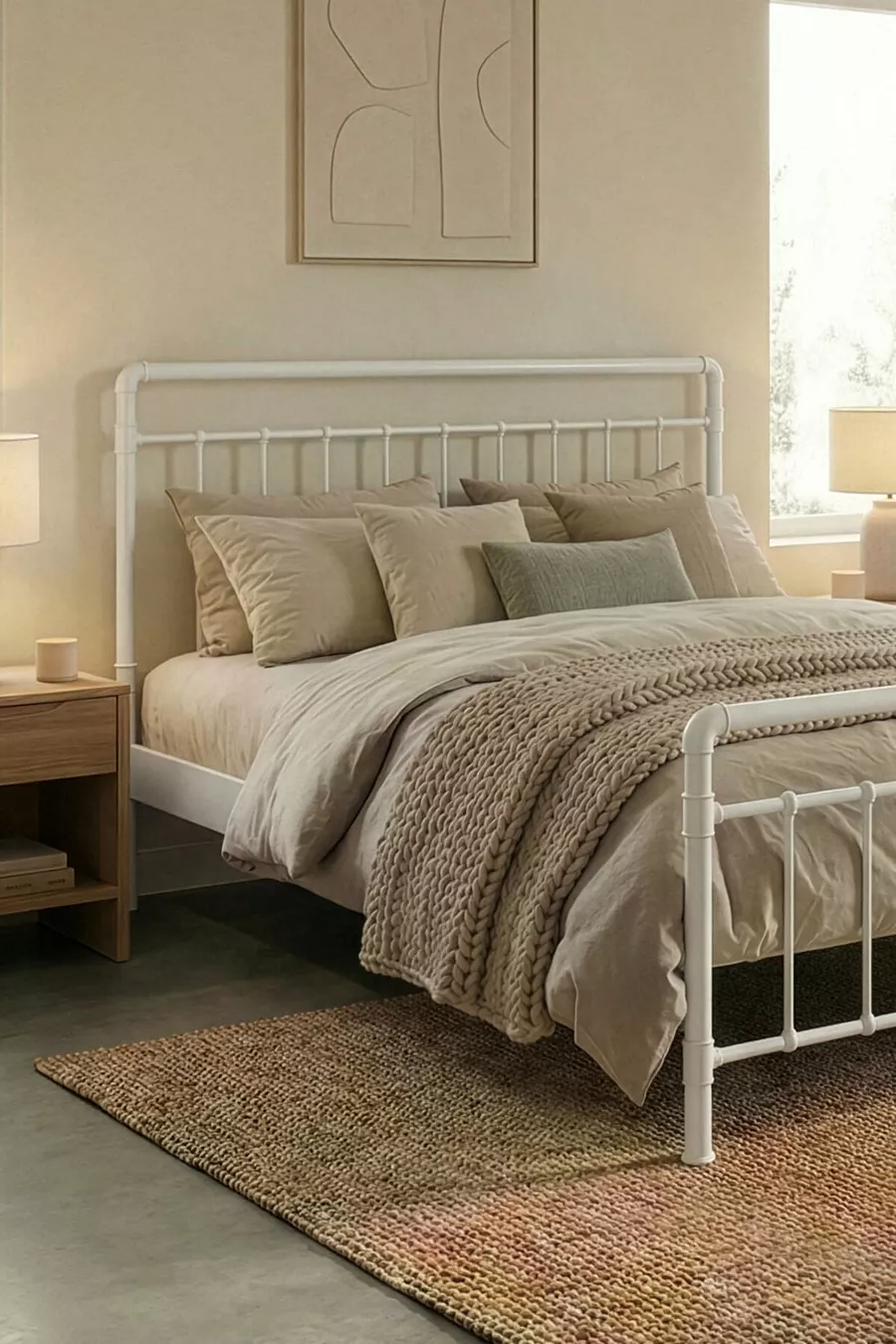 Odin Tweepersoons Metalen Bedframe - Wit (Houten Latten)