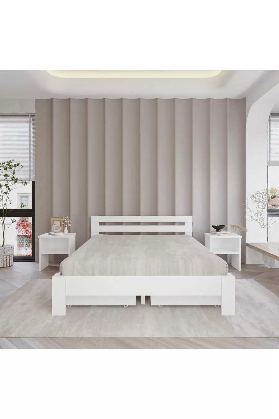 Letto in MDF con 4 cassetti | Compatibile con letti singoli e matrimoniali, facile da montare