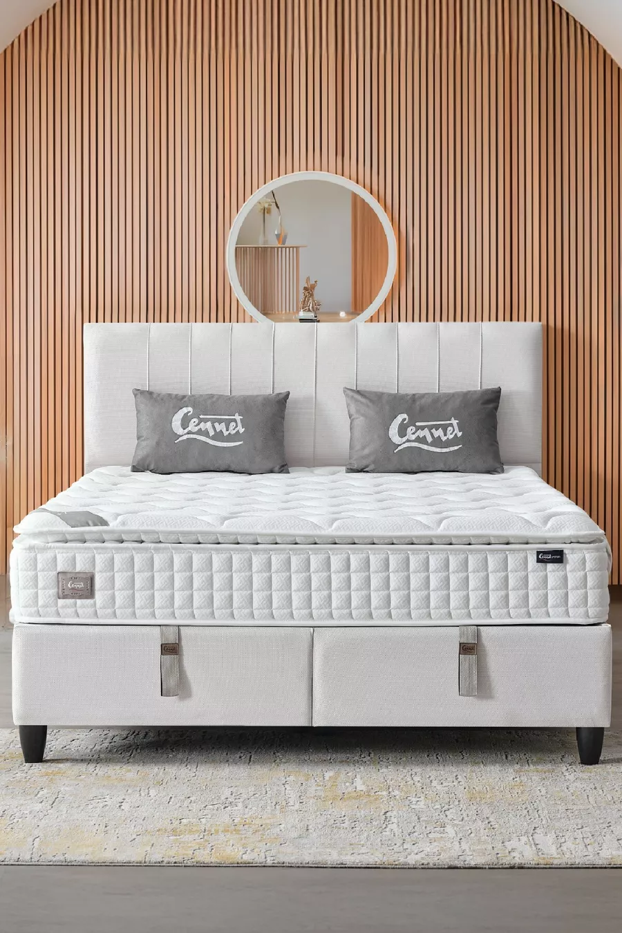 Ensemble 3 pièces Zambak Modèle Lit Double Orthopédique Complet avec Sommier à Lattes et Tête de Lit