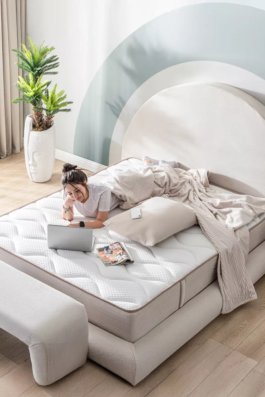 ENSEMBLE LIT LEGOM AVEC CADRE ET TÊTE DE LIT, LAVABLE, ORTHOPÉDIQUE, RESSORTS EN SAC, GARANTIE D'UN AN