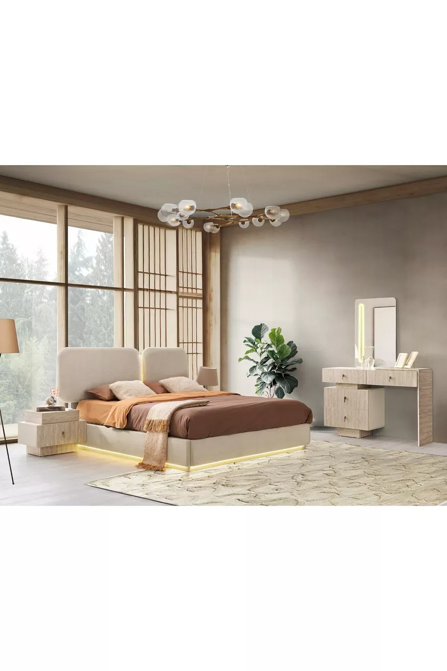 غرفة نوم كابادوكيا بمصابيح LED وقاعدة MDF
