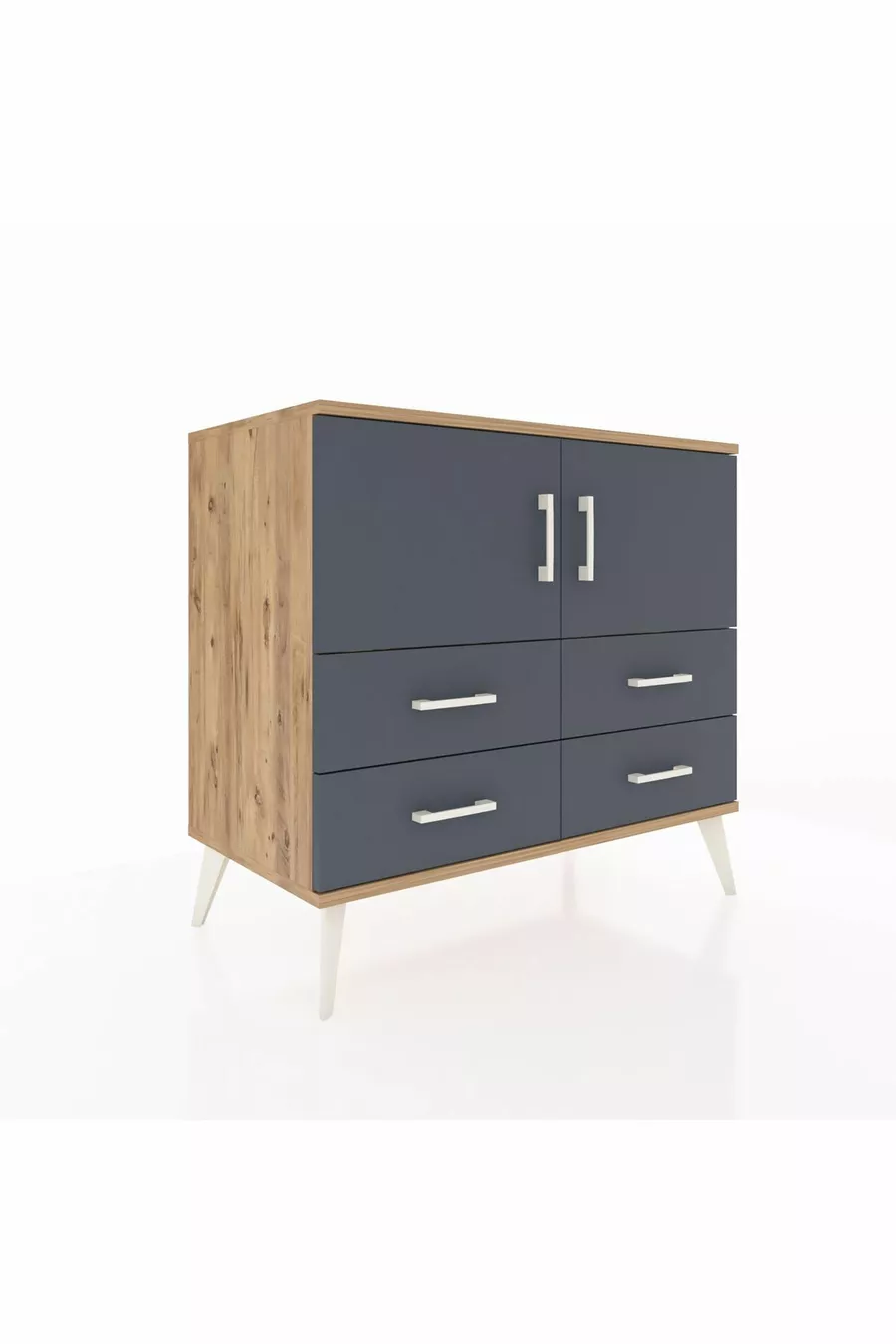 Commode Hyperion 2 étagères 4 tiroirs 2 portes Pin-Anthracite