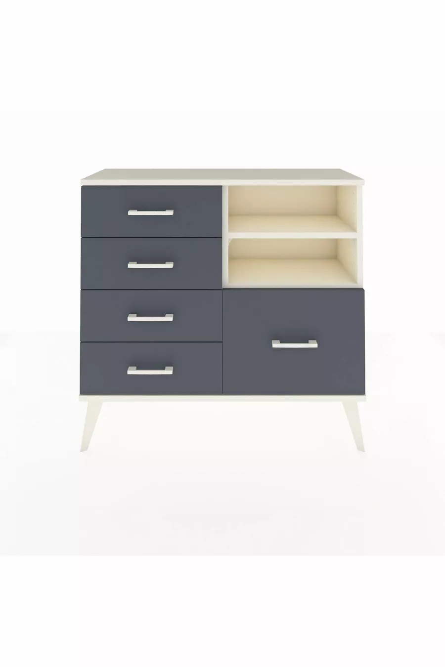 Commode Arges 2 étagères 5 tiroirs Pierre de lune / Anthracite