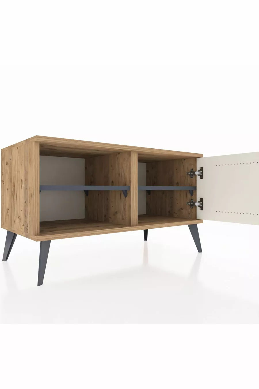 Commode Hyperion 2 étagères avec une porte en pin-pierre d'onyx / Anthracite