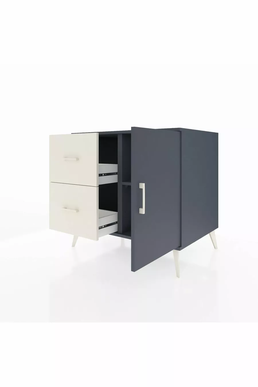 Commode Kronos à une étagère, 2 tiroirs et une porte, Anthracite-Anthracite/Gris pierre