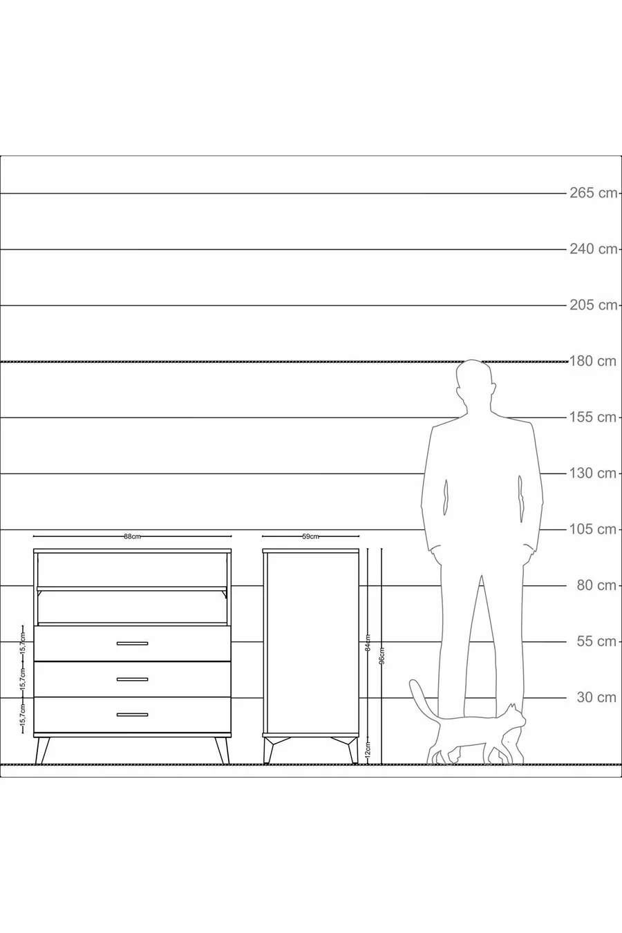 Commode Kronos à 2 étagères et 3 tiroirs Anthracite-Pin