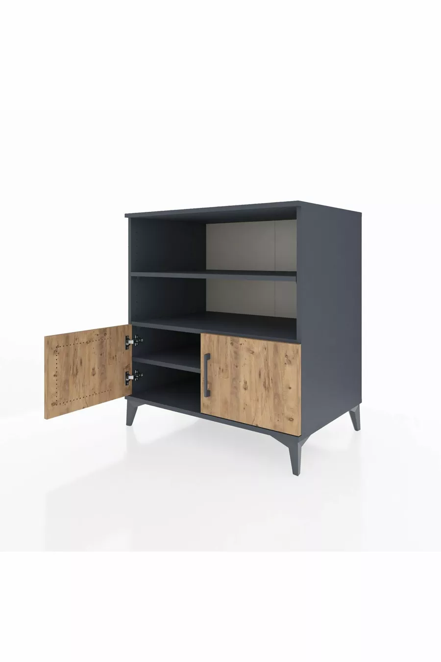 Commode Kronos 3 étagères 2 portes Anthracite-Sapin