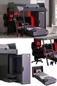 Chambre de joueur avec lit superposé, lits mezzanine Gamer avec LED, bureau et armoire