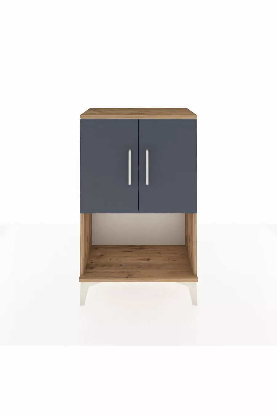 Table de chevet Arges à 2 étagères et 2 portes, pin-anthracite