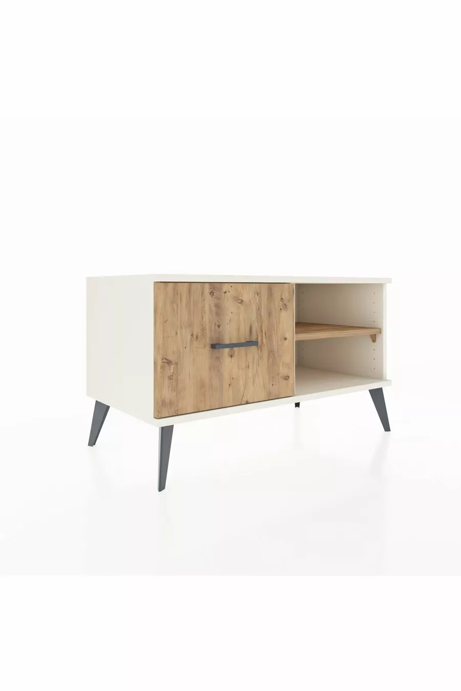 Commode Hyperion à une étagère et un tiroir, Pierre de lune-Pin