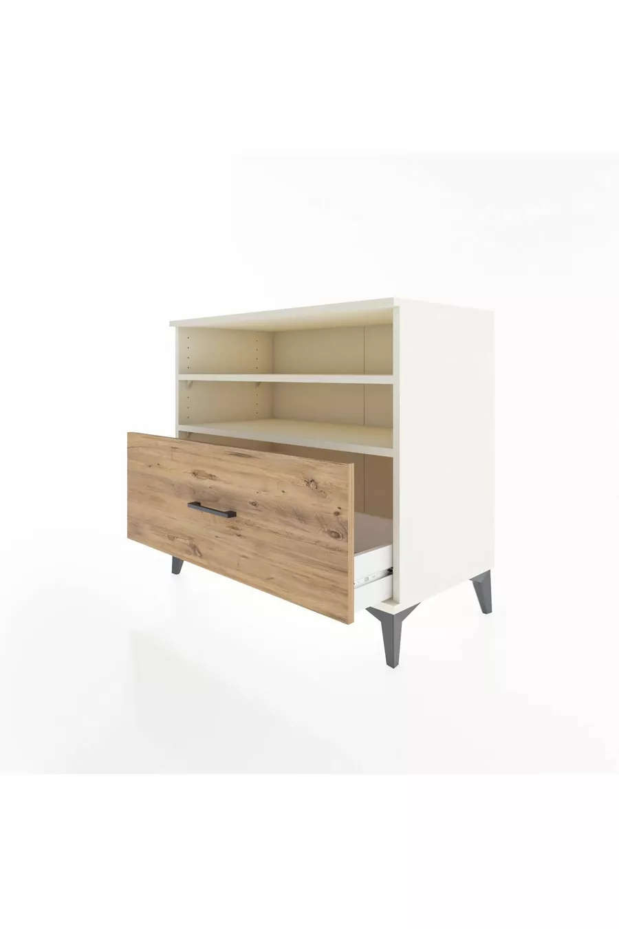 Commode Hyperion 2 étagères 1 tiroir Pierre de lune-Épicéa