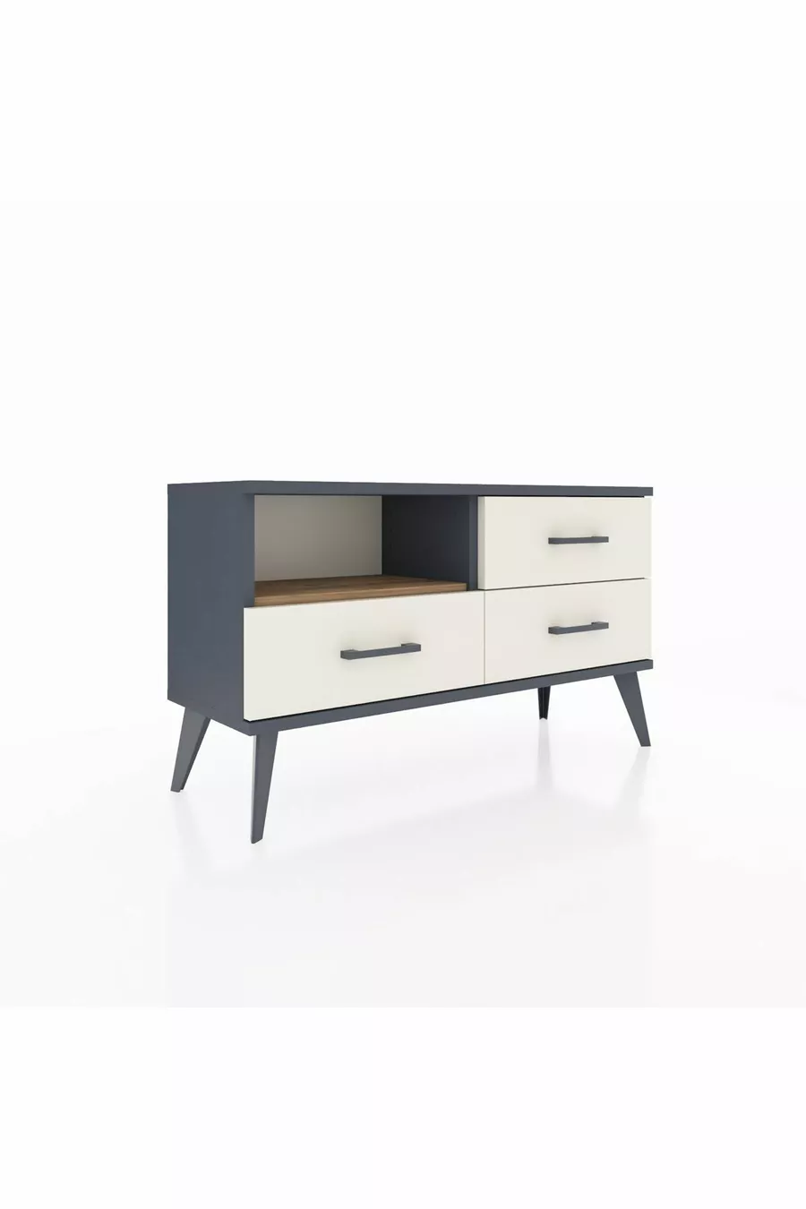 Commode Arges à une étagère et trois tiroirs Anthracite-Pin/Marbre